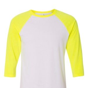 Bella + Canvas unisex 3/4 sleeve baseball raglan tee color: white/neon yellow